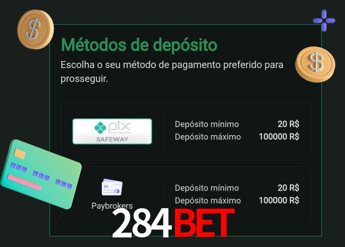 O cassino 284Bet oferece uma grande variedade de métodos de pagamento